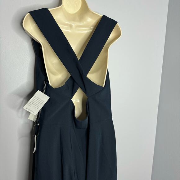 Dessy Collection Style #2987 Off Shoulder Crepe Bridesmaid Maxi Dress Navy Blue - Picture 6 of 12